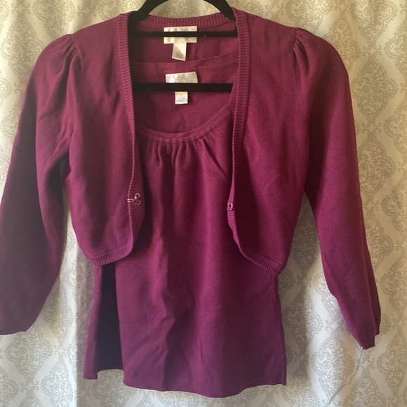LOFT Knit bolero & tank  size small cranberry - Picture 1 of 7